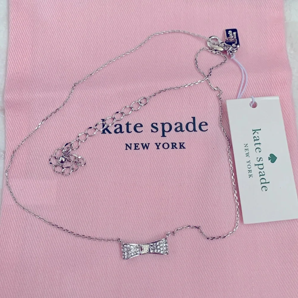 Kate Spade NY Jewelry Silver Rhinestone Bow Choker Necklace 16”-19”